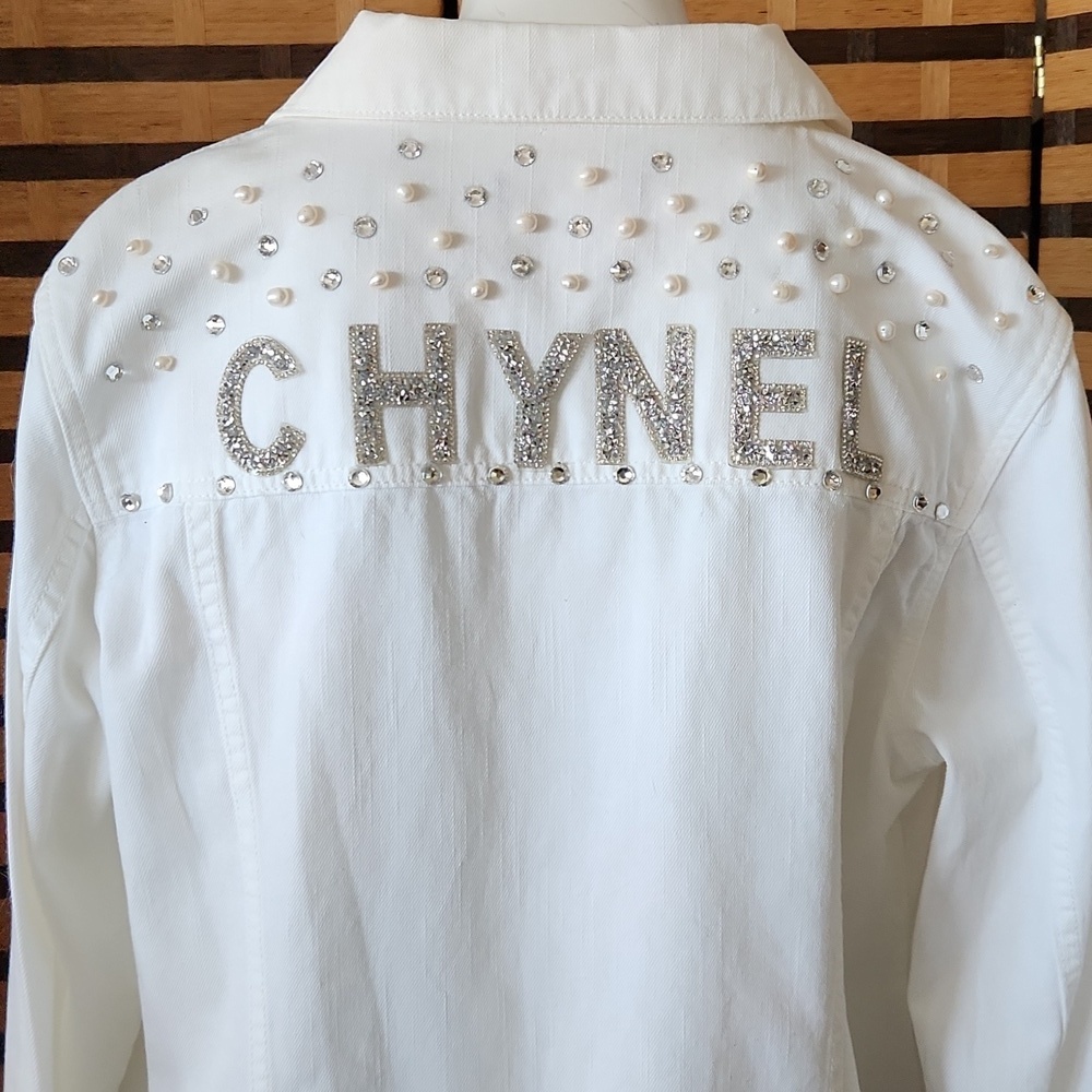 READ!! Custom made diamond and pearl jean jacket